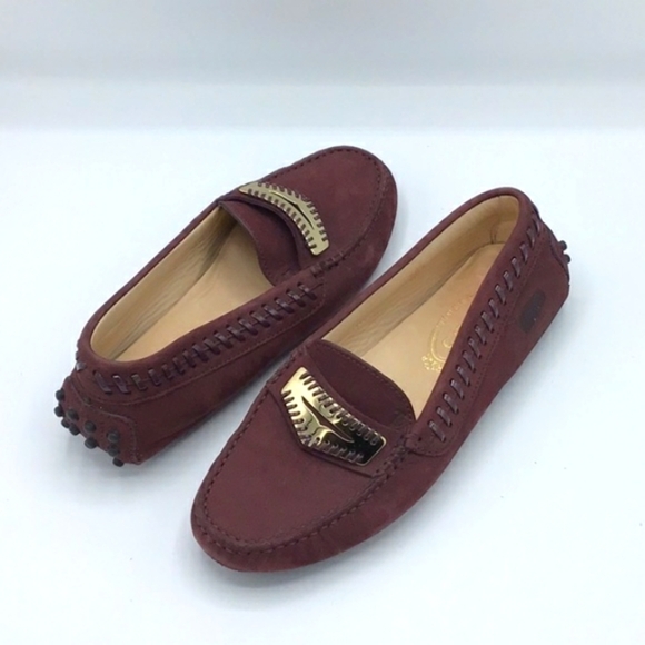 TOD’S Burgundy Suede Driving Loafers Size 36.5 - Picture 1 of 14